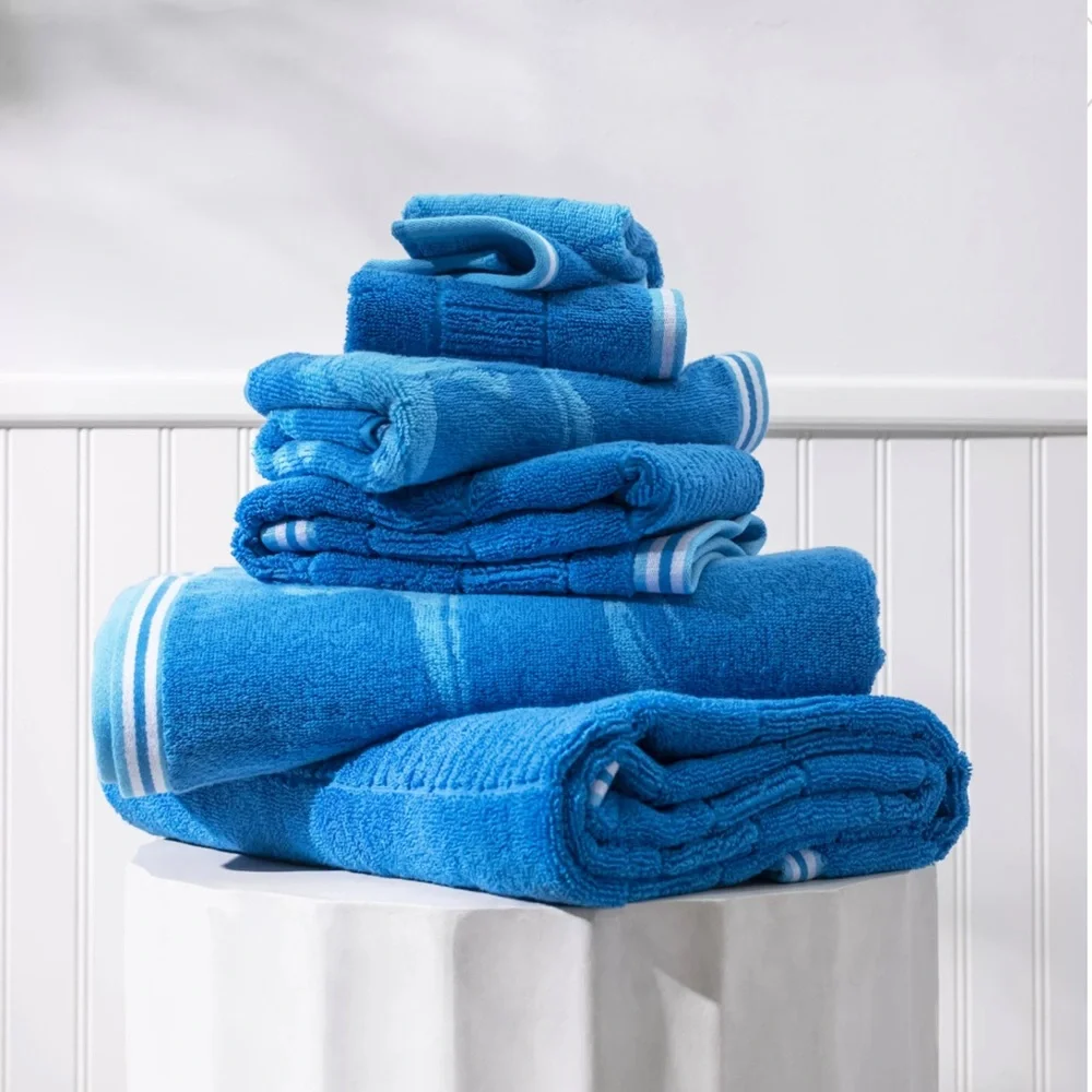 6pc CARO HOME 100% Cotton Blue Dinosaur Design Bath Towel Set Bundle